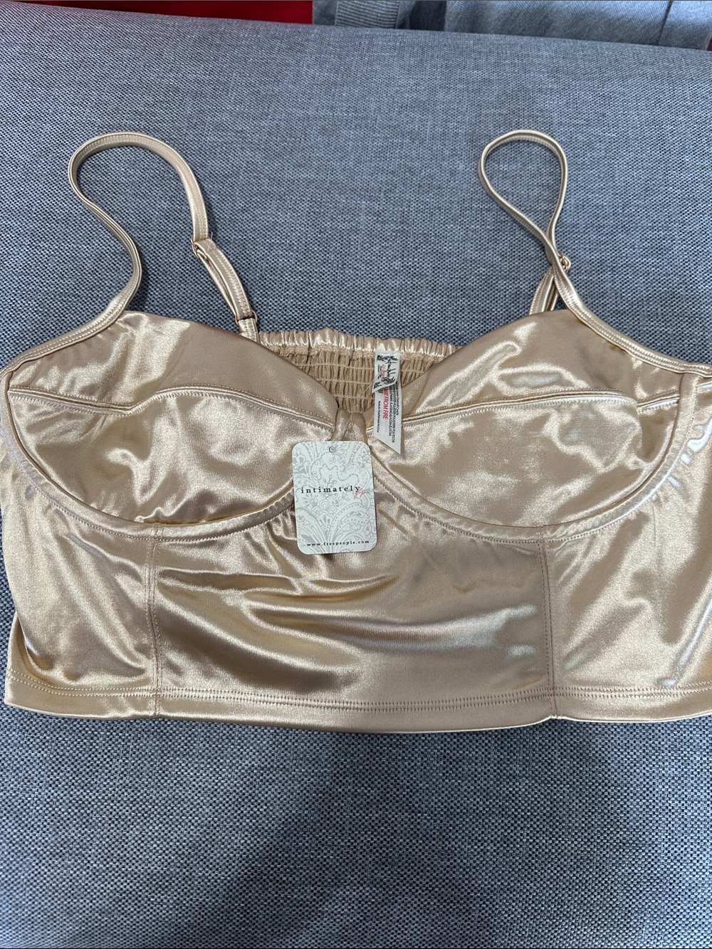 Free People Shimmery Champagne Satin Longline Bralette